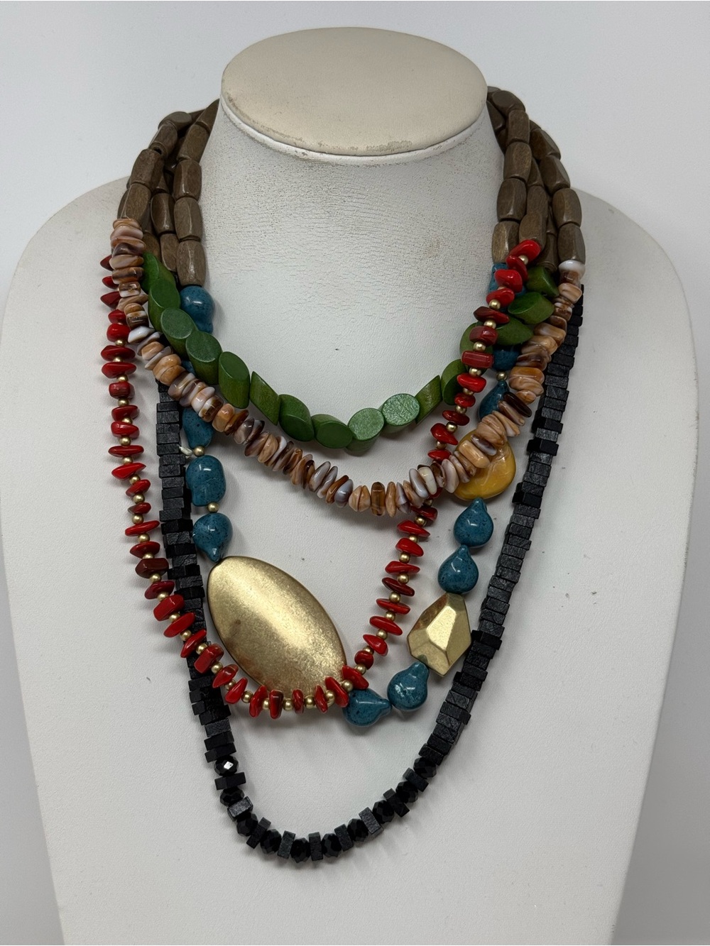 Multicolor Layered Statement Necklace - Bold Beaded Women Jewelry